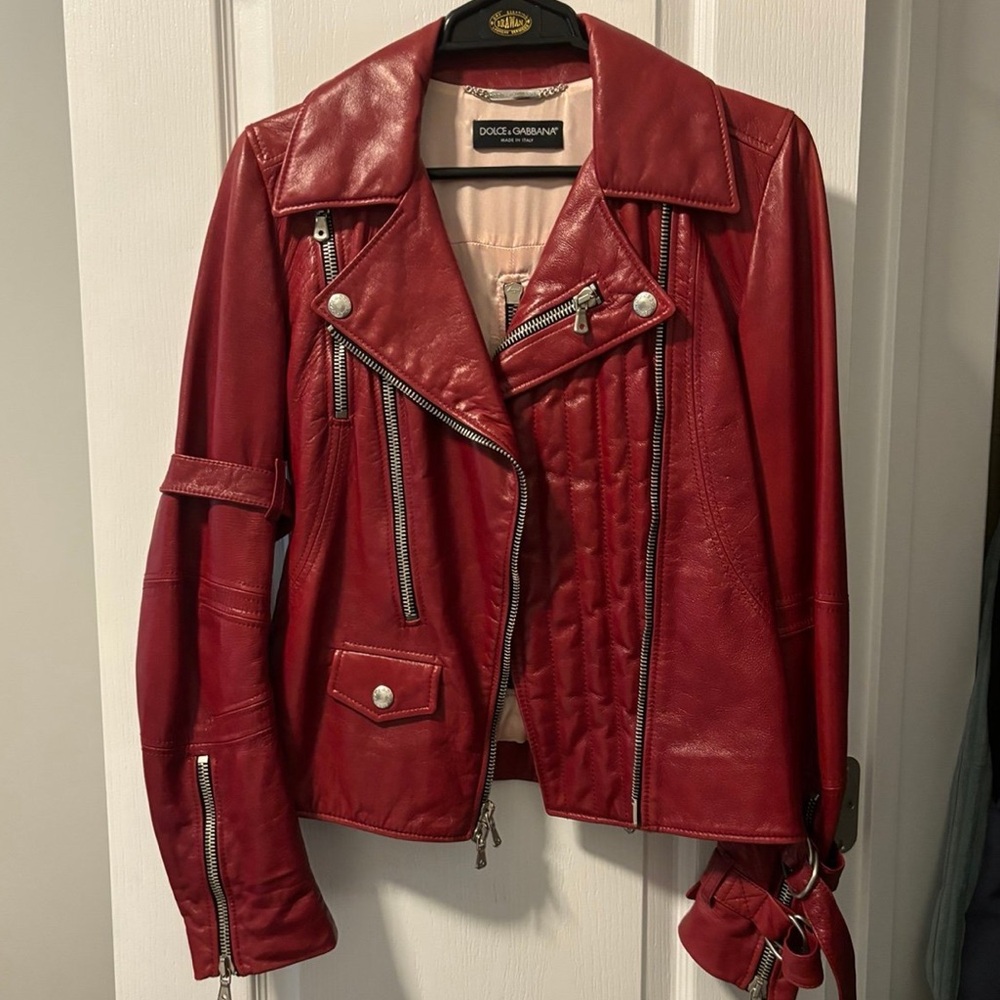 Dolce & Gabbana Red Leather Motorcycle Jacket